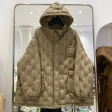 Women 2023 Autumn winter Hooded down jacket Oversized Solid Fashion Pockets Long sleeve puffer coat