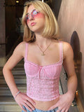 Pink Y2k Corset Crop Tops Women Sexy Sleeveless Lace Patchwork Bow Casual Spring Summer Backless Camis Tank Top