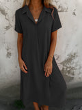 New Leisure Spring And Summer Loose Short-Sleeved V-Neck Solid Cotton Shirt