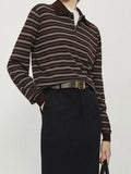 Summer New Temperament Thin Gentle And Comfortable Wash Wool Hit Striped Knitting Long-Sleeved Polo