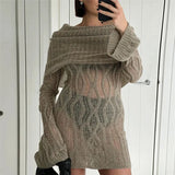 Sheer Knitted Off-Shoulder Mini Dress-Outfit