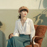 4Xl Sweet Chiffon Shirts Women Korean Turn Down Collar Lantern Long Sleeve White Blouses Vintage Elegant Solid Loose