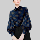 Spring Autumn Fashion Vintage Striped Print Single Breasted Casual Shirt Top Women Lantern Long Loose Blouse Female