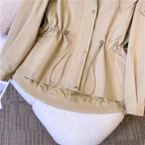 Lapel Trench Jacket Women Baggy Casual Drawstring Fall Cozy Korean Vintage Sweet High-quality Party