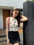 Xixi 13 Lines 2025 Spring And Summer New Temperament Elegant Wave Point Shirt Chiffidless T-Shirt Top