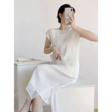 Folded Summer Women's Light Luxury Simple Folds High-End Net Yarn Two-Sleeve