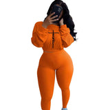 Tracksuit For Women Faith Letter Ribbed Knit Two Piece Set Casual 2 Pcs Outfits Long Sleeve Tshirts Pants Suit Matching