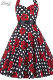 Retro White Polka Dot Dress Audrey Hepburn Vintage Halter Party Dress 50s 60s Pin Up Rockabilly Y2K Dress