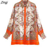 Women Vintage Poaition Totem Floral Print Shirt Office Lady Long Sleeve Kimono Blouses Chic Chemise Blusas Tops