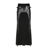 High Street Hottie Style Irregular Leather Splicing Skirt Sexy Repair Fork And Hip