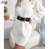Knitted Sweater Dress for Women Autumn Winter 2022 new Casual Button High Neck Long Sleeve Mini Bottoming Sweater