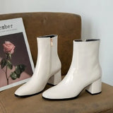 Autumn New Style Square Toe Low-top Women's Boots Increase White Martin Boots Thick Heel Short Boots Plus Size