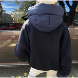 Removable Puffer Hoddie Patchwork Zipper Jacket- Outfit