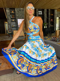 Bohemian Sexy Printed Women Dresses Halter Sleeveless Backless Naked Waist Long Dress Fashion Summer Beach Holiday
