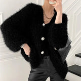 Winter Women V Neck Cardigan Knitted Mohair Sweater Coat Long Sleeve Vest Thicken Crochet