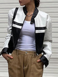 Streetwear Chic Autumn Winter PU Leather Jacket Women Zipper Coat Black White Patchwork Motorcycle Jacket Y2K