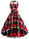Women Summer Elegant Halter Sexy Party Dress Casual Floral Print Vintage Swing 50s 60s Retro Rockabilly Dresses