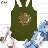 By The Sun Love By The Moon Print Sunflower Funny Tank Top Women Sleeveless Loose Summer Top Clothes Femme Harajuku