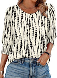 Color Women's Clothing 2025 Autumn Loose Leisure Printing Seven-Sleeve Round-Neck T-Shirt