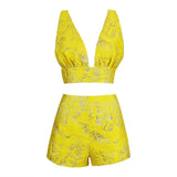 Piece Set Top and Shorts 2022 Women's Yellow 2 Pece Set Elegant Sexy Evening Club Party Set Summer Birthday Outfiits