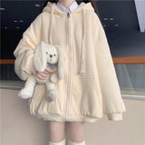Women Hoodie Harajuku Korean Version Loose Oversized Sweatshirts Solid Color Long Sleeved Hooded Sweatshirt Student Girl Top