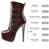Onlymaker Women's Round Toe Wine Red Platform Side Zipper Thin Heel Thick Heel Short Boots Fashion Lady Booties Big