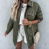 Casual Winter Jacket Women Cotton-Padded Quilted Coats Parka Jacket Padded Parkas Warm Stand Collar With Button Pockets