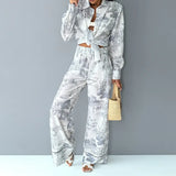 Women's Ins Commuting Temperament Shirt Broad Leg Pants Casual Women's Two-Piece