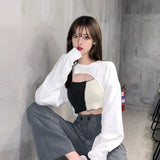Women's Sweatshirt Casual Hoodies Crop Top Women O-Neck Pullover Long Sleeve Irregular Short Loose Solid Streetwear