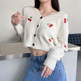 White Sweet Cute Cardigan Crop Top Kawaii Oversized Long Sleeve Cropped Sweater Women Autumn Pink Knitted Jumpers