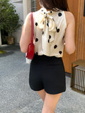 Xixi 13 Lines 2025 Spring And Summer New Temperament Elegant Wave Point Shirt Chiffidless T-Shirt Top