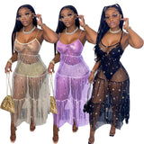Summer Sexy Mesh Beach Y2K Maxi Dresses Women Spaghetti Strap Ruffle Robe Swimwear New Fashion Backless Swimsuit Cover