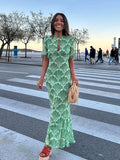 Summer New Women's Temperament Commuting Print Long Dress Loose Apparent Thin