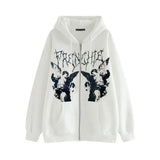 Gothic Streetwear Skeleton Print Oversize Hoddie Women Punk Harajuku Hip Hop Zipper Sweatshirt Female Mall Goth