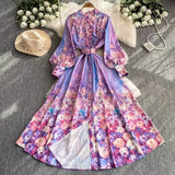 Retro Romantic Print Chiffon Dress Woman 2025 New Temperament Loose Waist Thin Elegant