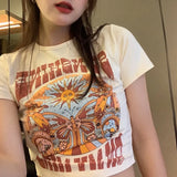Indie Print Short Sleeve Crop TopOutfit