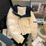 Autumn Winter Women Down Jacket Retro British Style Hooded Loose White Casual Thicken Warm Short Down-filled