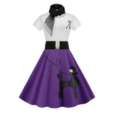Poodle Flare Pinup Dresses With Scarf 60s Vestidos Summer Puppy Retro Casual Party Robe De Cocktail Rockabilly