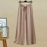 Winter Knitwear Two Piece Sets For Women Outfits Korean Casual Striped Knitted Sweater And Wide Leg Knitting Pants
