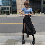 Dark Lace Up Mall Gothic Pencil Black Midi Skirts Harajuku Punk Women High Waist Sexy Long Skirt Emo Alternative