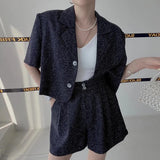 Zingj Chic Summer Temperament Small Fragrant Wind Suit Collar Short Coat High Waist Versatile Two Button Wide Leg Shorts-Outfit