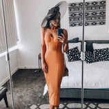 Dress evening 2022 summer women's long maxi bodycon dress ribbed orange red black sexy party dress club birthday