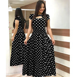Summer New Elegant Women's Maxi Dress Bohmia Casual Flower Print Robe Fashion Hollow Out Ladies Short Sleeve Dress