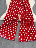 Red/Purple/Orange Polka Dot Pleated Jumpsuits Women Elegant V-Neck Sleeveless High Waist Wide Leg Loose Romper