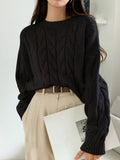 And Winter Women's Jersey Sweater Loose Round Neck Solid Color Trendy Knitted