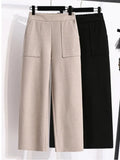 Size Pants Autumn Winter Warm Woolen Wide Leg Pant For Women High Waist Pockets Trousers High Quality Casual Pant 5XL