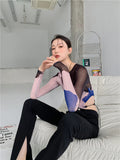 Palette Mesh Crop Top T Shirt Women See Through Drawstring Cut Out Long Sleeve Designer Top High Fashionn