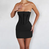 Black Strapless Bodycon Dress Sexy Women Summer 2022 Sleeveless Backless Corset Clubwear Party Dresses Mini