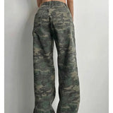 Camouflage Cargo Pants Women Y2K Streetwear Low Rise Jeans Retro Wide Leg Trousers Denim Straight Trousers
