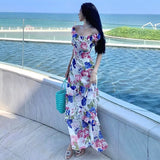 Print Floral Long Dresses for Women 2023 French Vintage Sleeveless Ruffle Slim Female Clothes Elegant Party Holiday